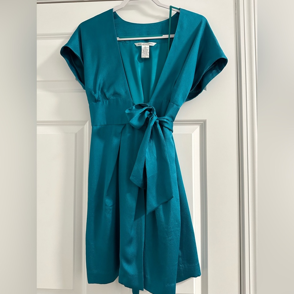 teal DVF kimoni mini dress